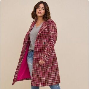 Torrid Pink Plaid Boucle Statement Coat